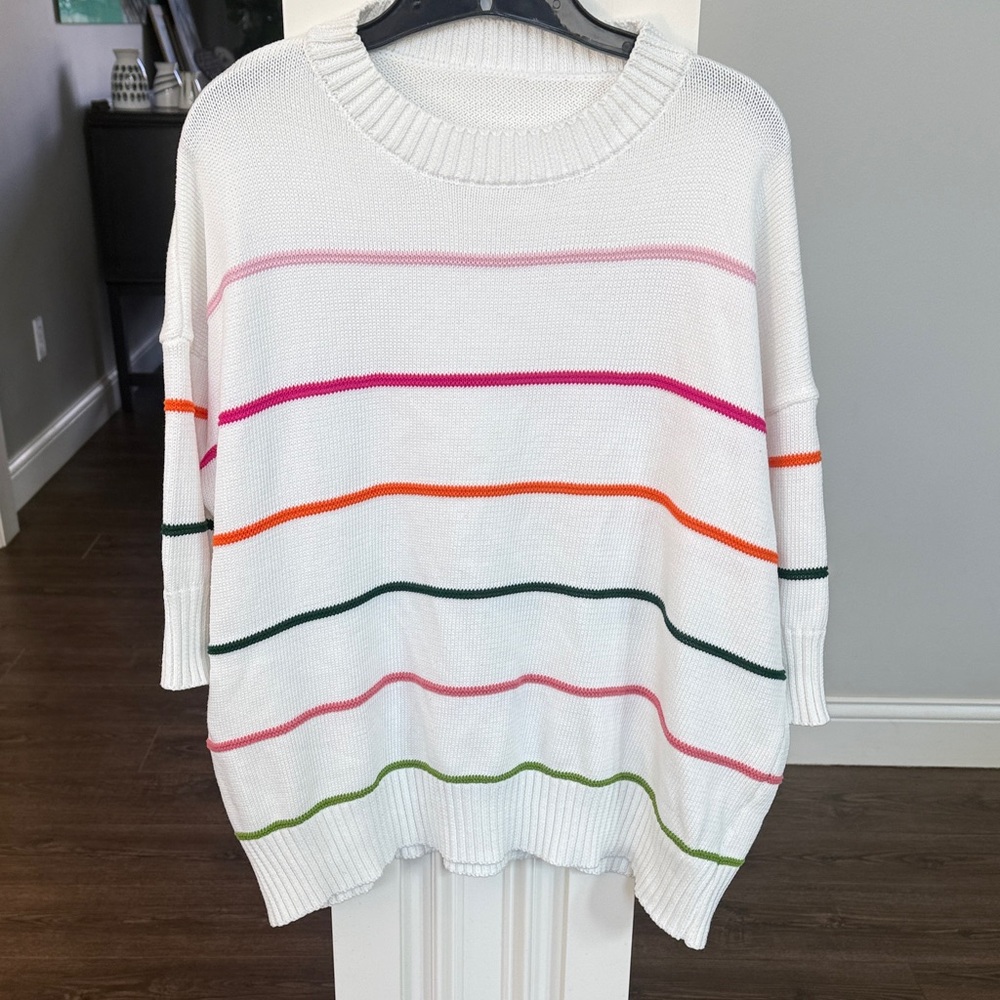 White Striped Crewneck Sweater - Multicolor Stripes L